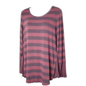 LOGO by Lori Goldstein Pink Striped Long Sleeve Shirt Top Medium Women's